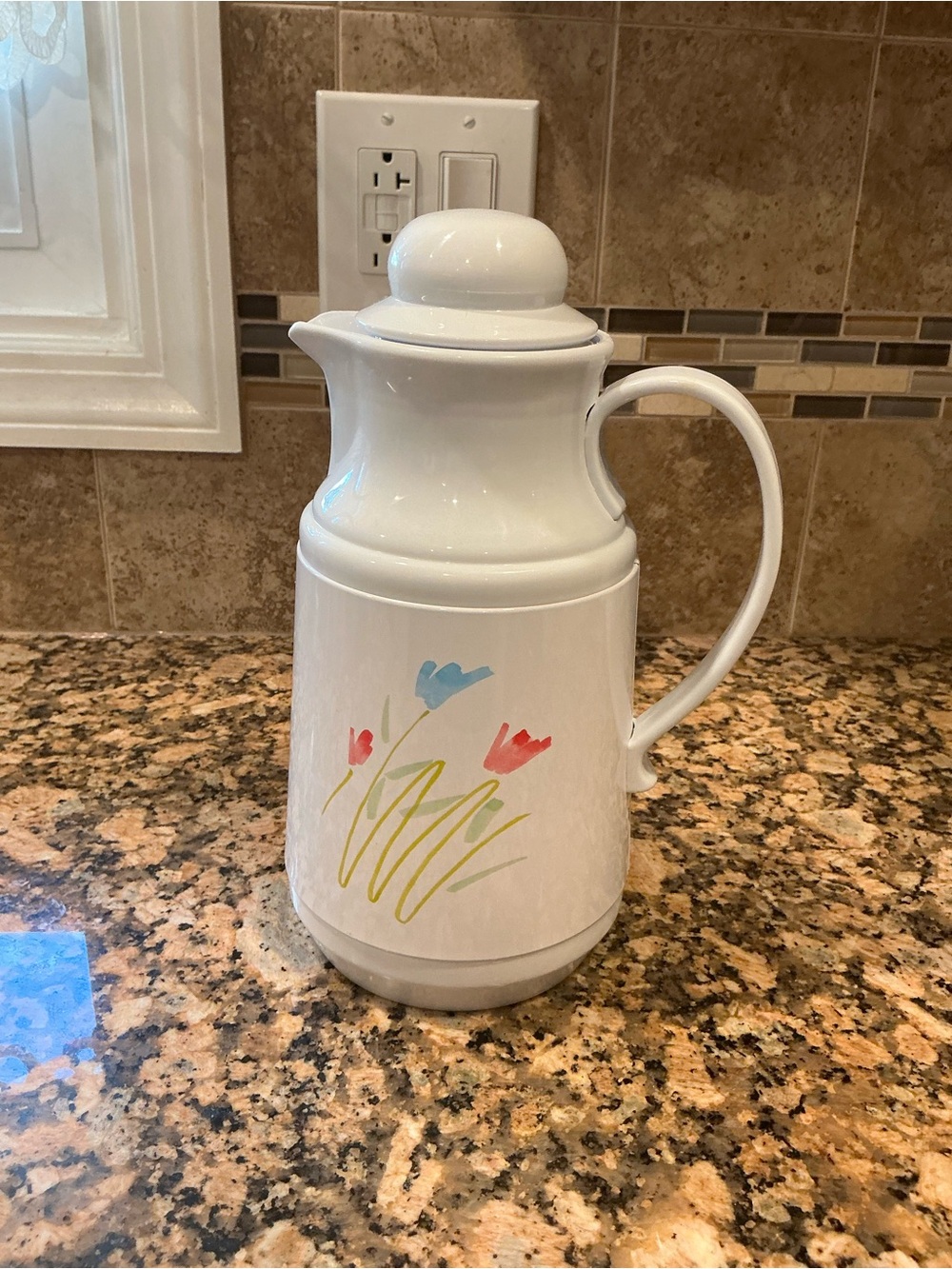 Vintage Home Accents Floral Coffee Carafe 1 Liter Glass Lined w/ Box